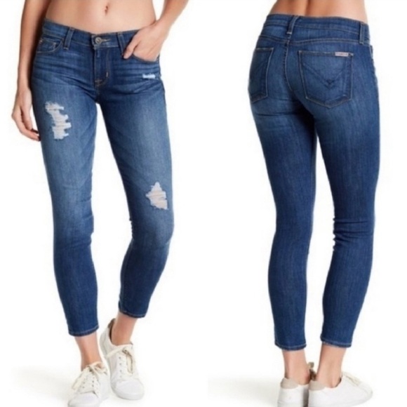 Hudson Krista Super Skinny Crop Jeans, Sz 28, Distressed Medium Wash Denim - Picture 1 of 10